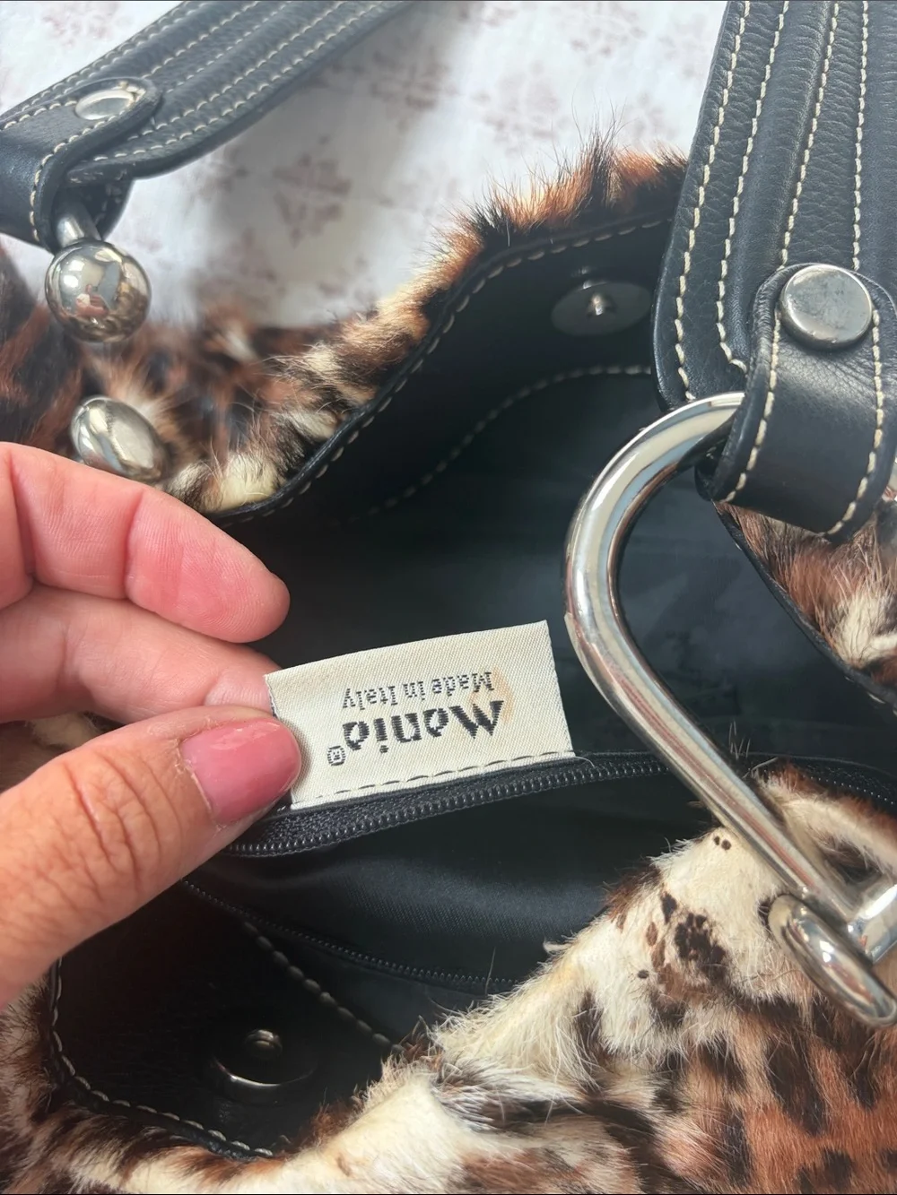 Vintage Calf Hair Leopard Print Shoulder Bag made in Italy